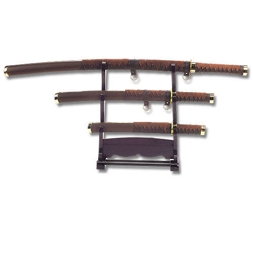 Braided Leather Samurai 3-Piece Sword Set